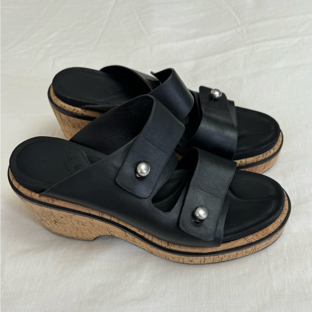 Rag & Bone Sommer Leather Double-Buckle Slide High-Heel Wedge Sandals Size 41 - Picture 11 of 12
